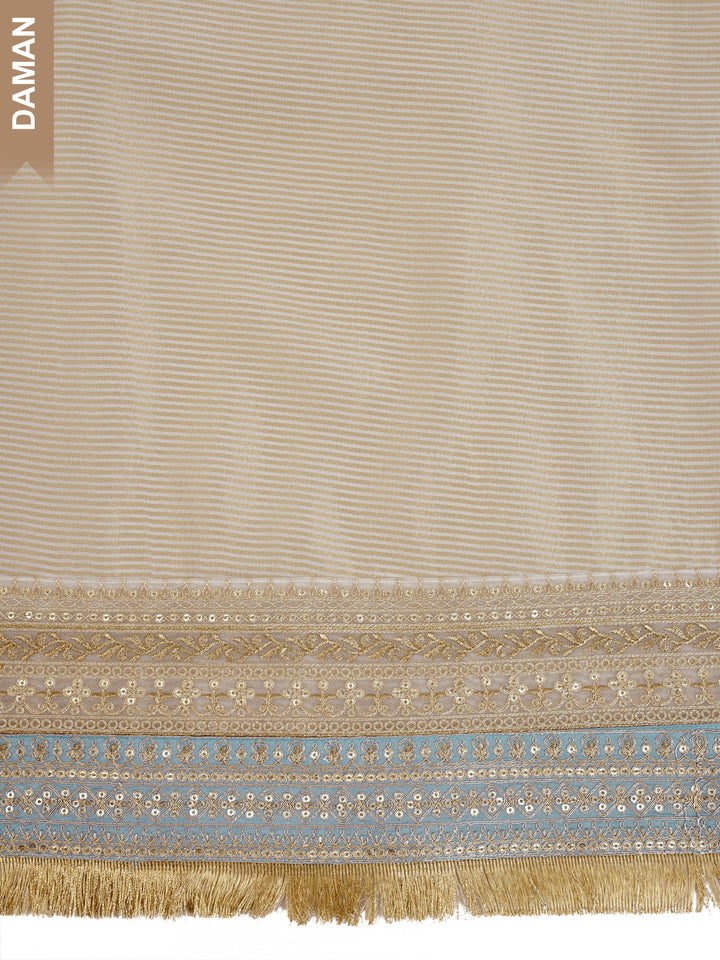 Off white Tissue Blue contrast Unstitched Salwar Suit