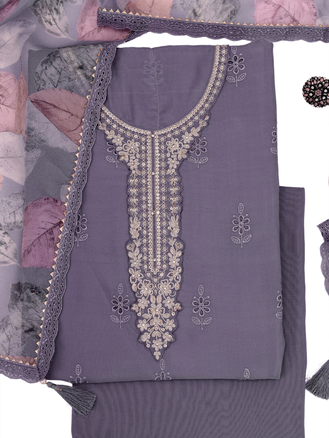 Violet Organza Schiffli Embroidery Unstitched Salwar Suit