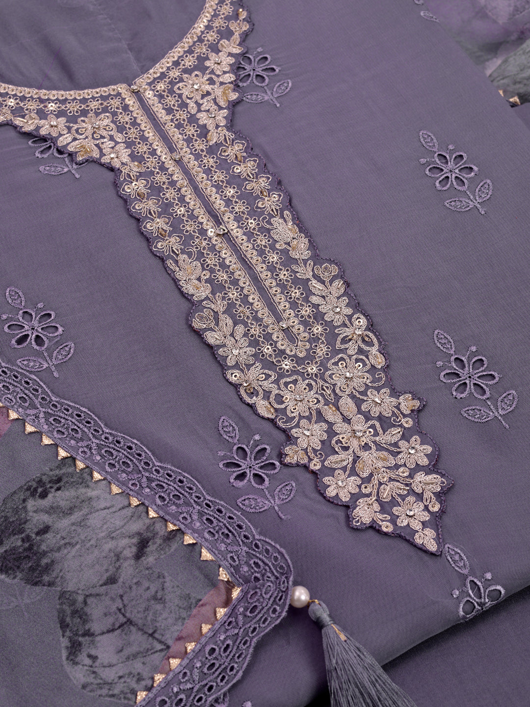 Violet Organza Schiffli Embroidery Unstitched Salwar Suit