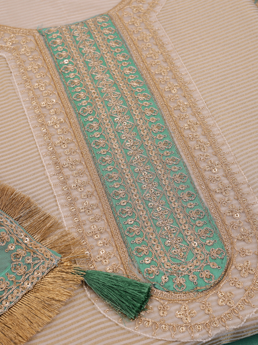 Off white Tissue Green contrast Unstitched Salwar Suit