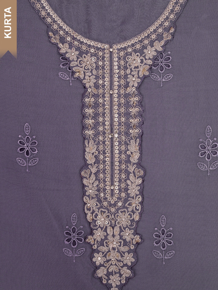 Violet Organza Schiffli Embroidery Unstitched Salwar Suit