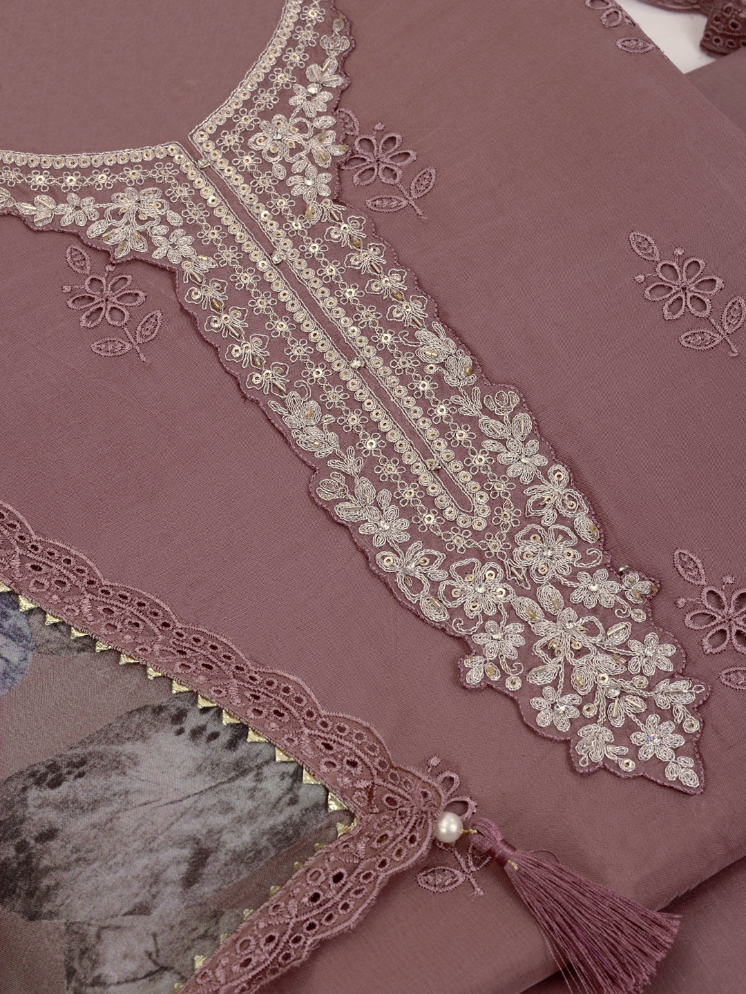 Peach Organza Schiffli Embroidery Unstitched Salwar Suit