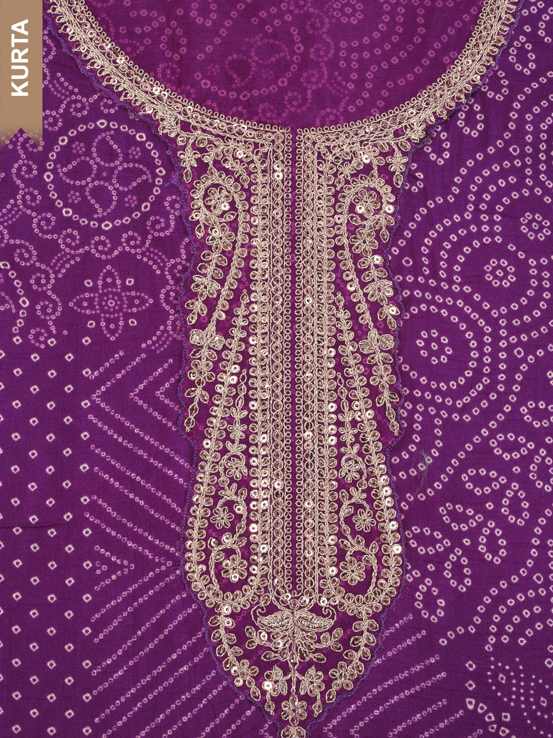 Purple Muga Silk Bandhni Kurta with Sequins Embroidery, Unstitched Salwar Suit