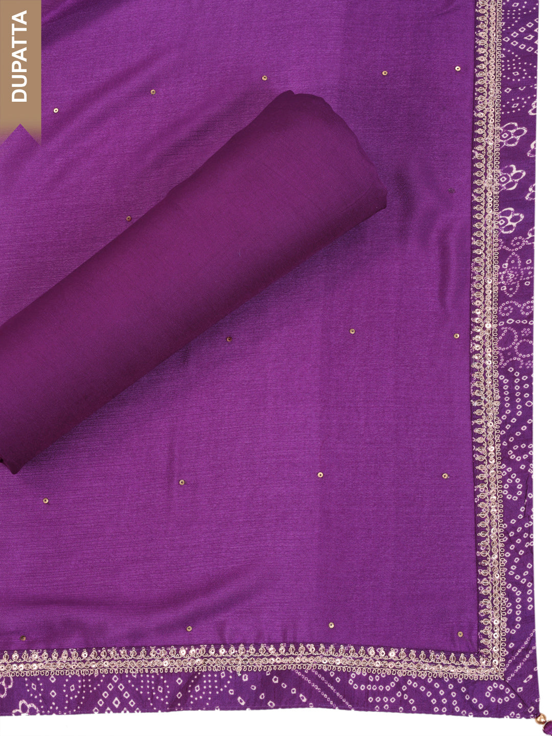 Purple Muga Silk Bandhni Kurta with Sequins Embroidery, Unstitched Salwar Suit