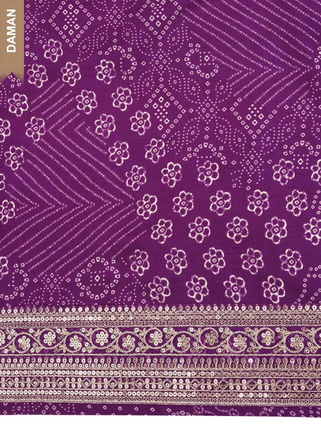 Purple Muga Silk Bandhni Kurta with Sequins Embroidery, Unstitched Salwar Suit