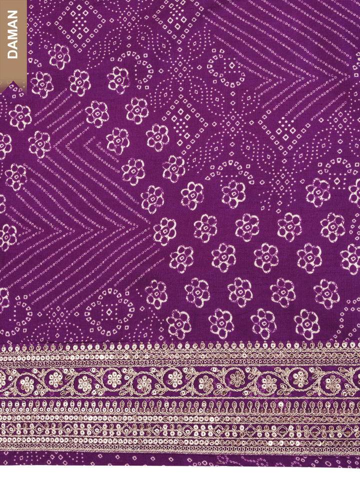 Purple Muga Silk Bandhni Kurta with Sequins Embroidery, Unstitched Salwar Suit