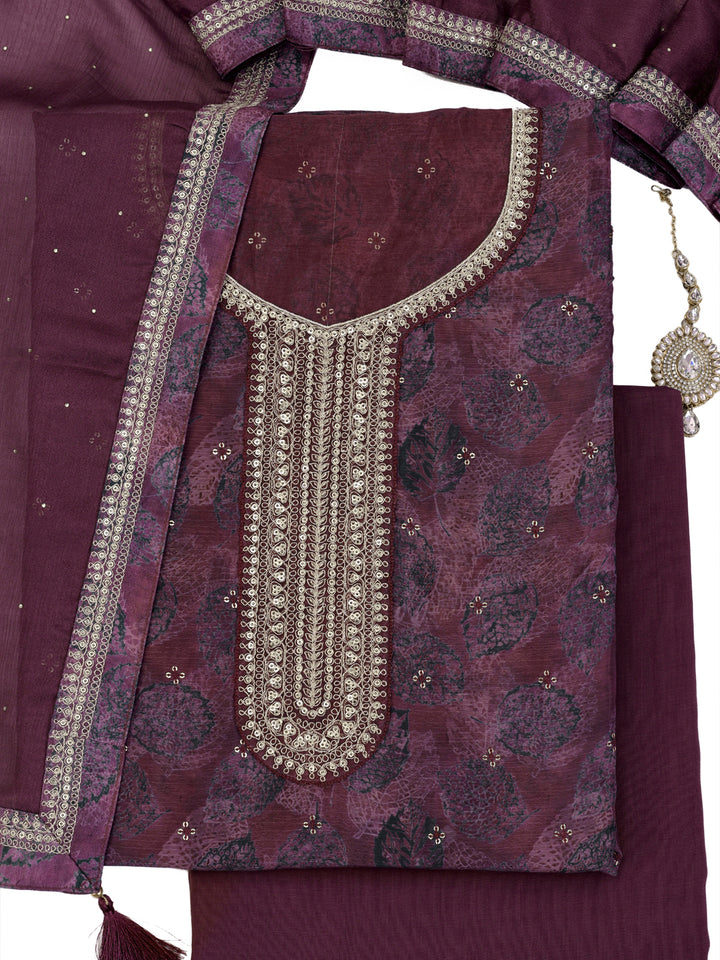 Violet Chinon Digital Printed Unstitched Salwar Suit