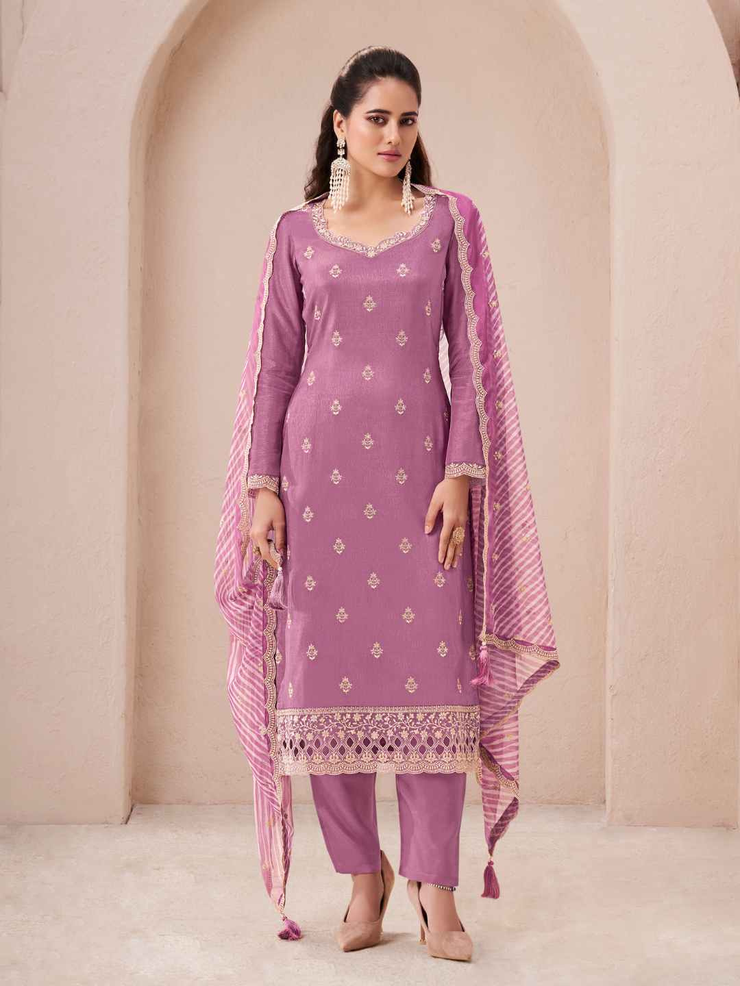 Pink Silk with Digital Print Dupatta Unstitched Salwar Suit