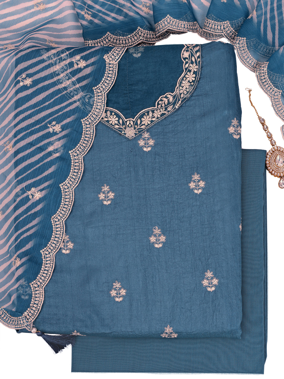 Blue Silk with Digital Print Dupatta Unstitched Salwar Suit