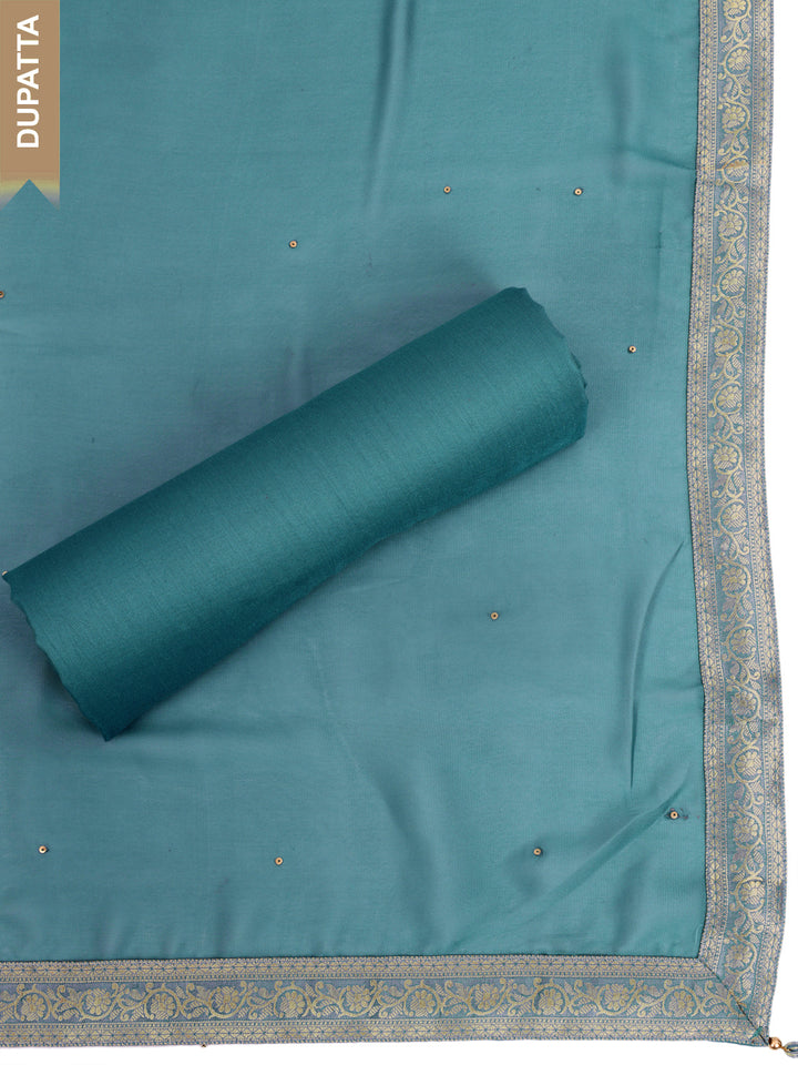 Teal Blue Tissue Shimmer Jacquard Kurta with Lace and Sequins, Unstitched Salwar Suit