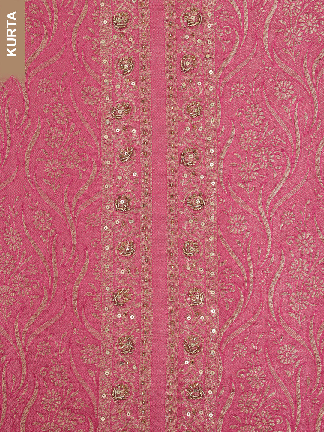 Pink Tissue Shimmer Jacquard Kurta with Lace and Sequins, Unstitched Salwar Suit