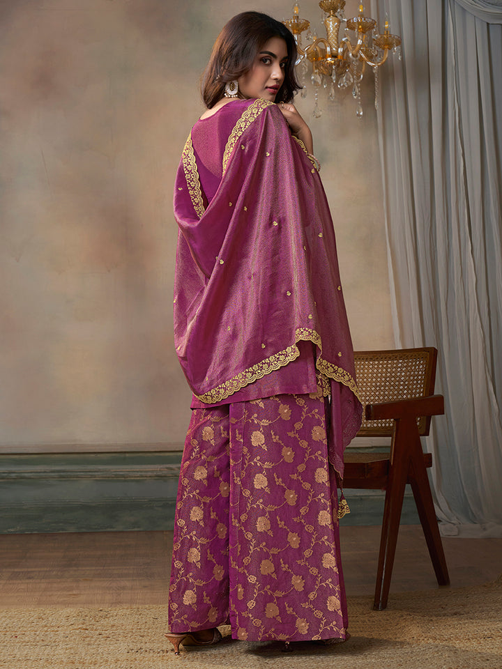 Pink Viscose Tissue with Pitta work Sharara Suit Set