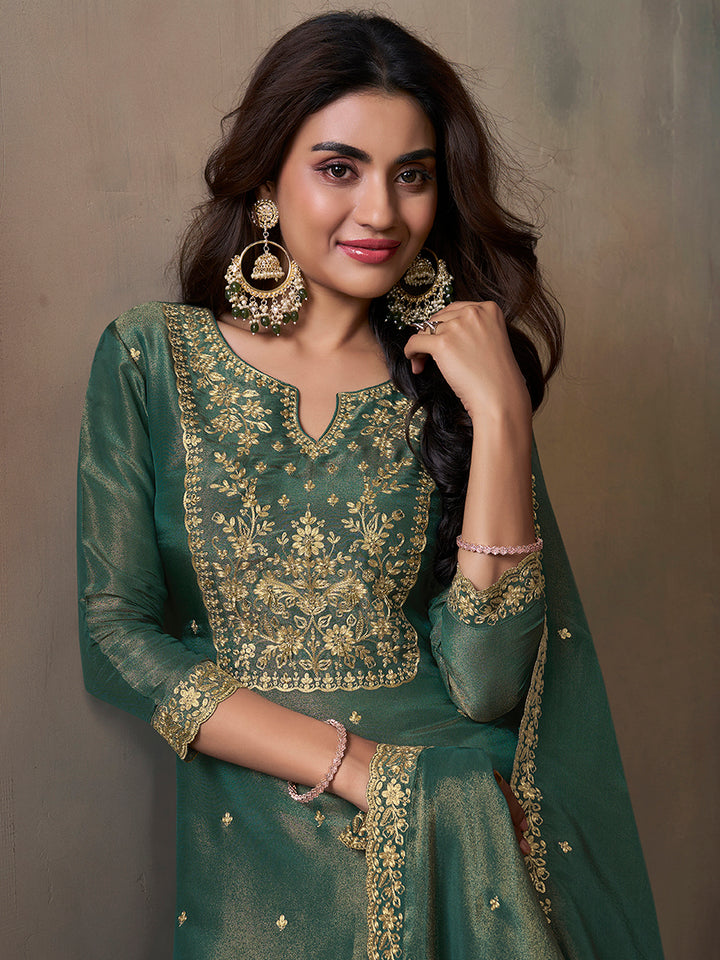 Sea Green Viscose Tissue with Pitta work Sharara Suit Set