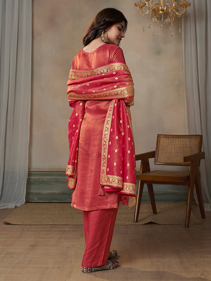 Red Viscose Tissue with Pitta work Kurta Suit Set