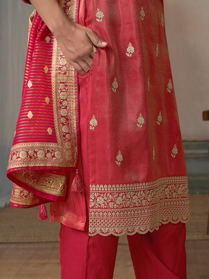 Red Viscose Tissue with Pitta work Kurta Suit Set