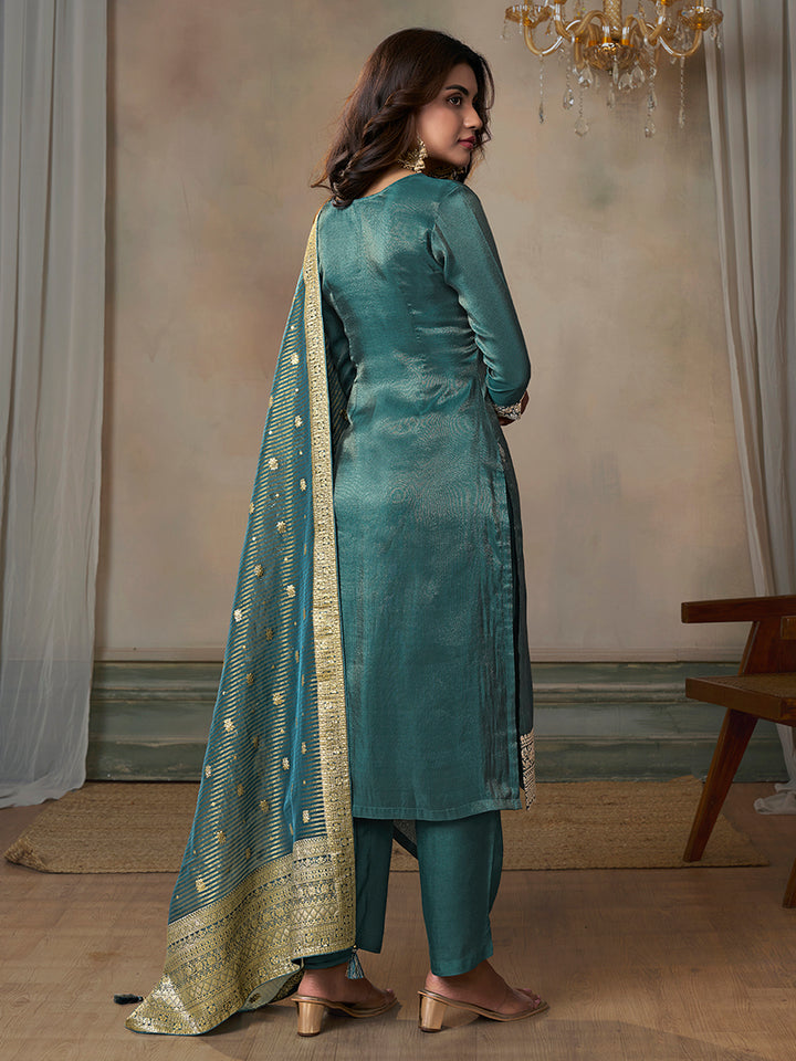 Green Viscose Tissue with Pitta work Kurta Suit Set