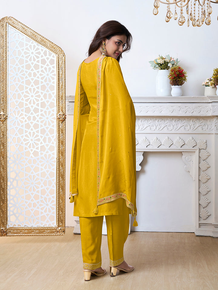 Yellow Meena Jacquard Kurta Suit Set