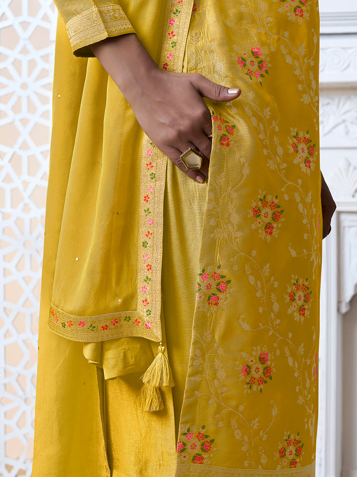 Yellow Meena Jacquard Kurta Suit Set