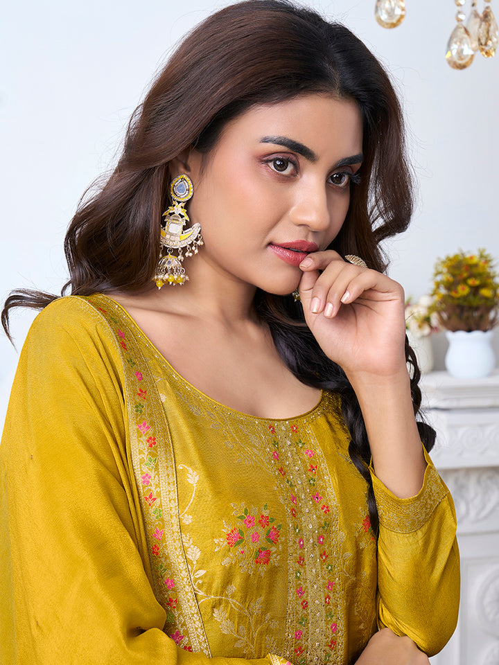 Yellow Meena Jacquard Kurta Suit Set