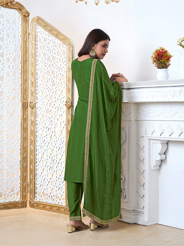 Green Meena Jacquard Kurta Suit Set