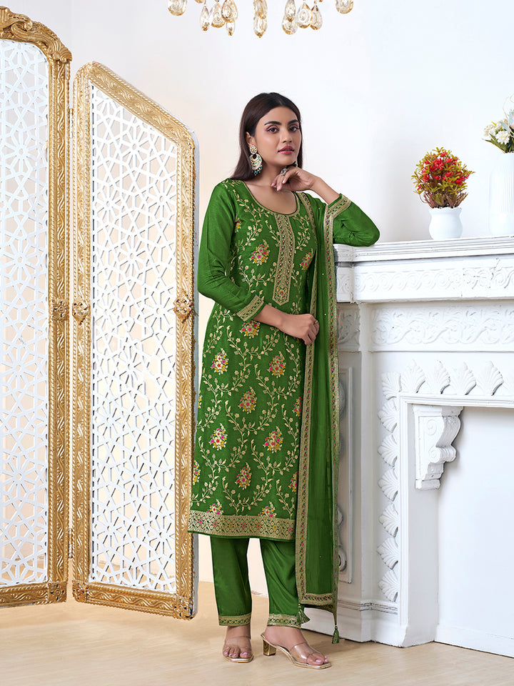 Green Meena Jacquard Kurta Suit Set