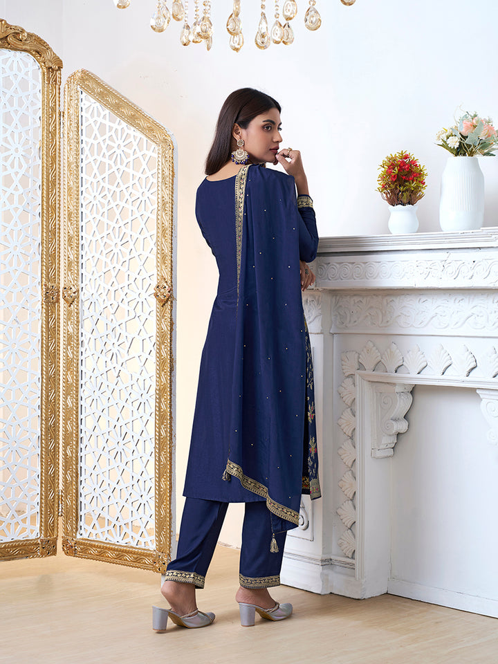 Navy Blue Meena Jacquard Kurta Suit Set