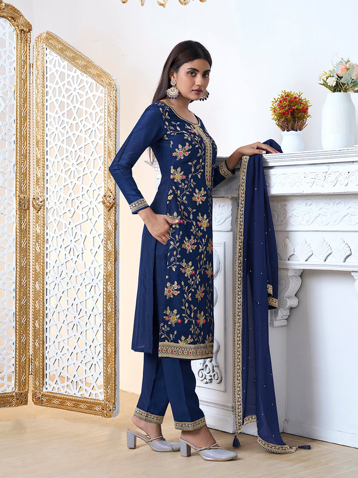 Navy Blue Meena Jacquard Kurta Suit Set