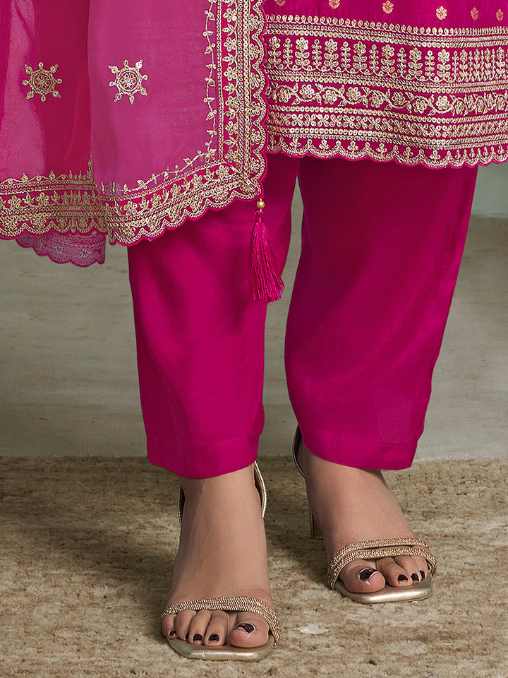 Hot Pink Dola Jacquard with Heavy Sequins Embroidery Kurta Suit set