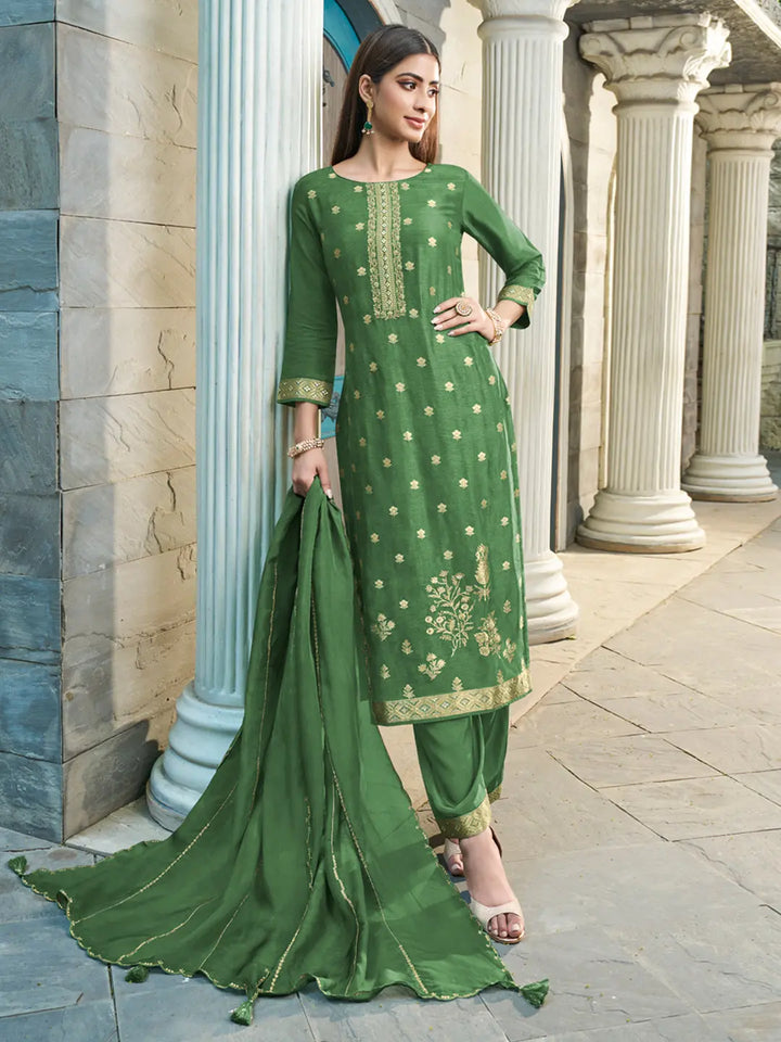 Sap Green Exquisite Placement Weaving Kurta Suit Set Product vendor